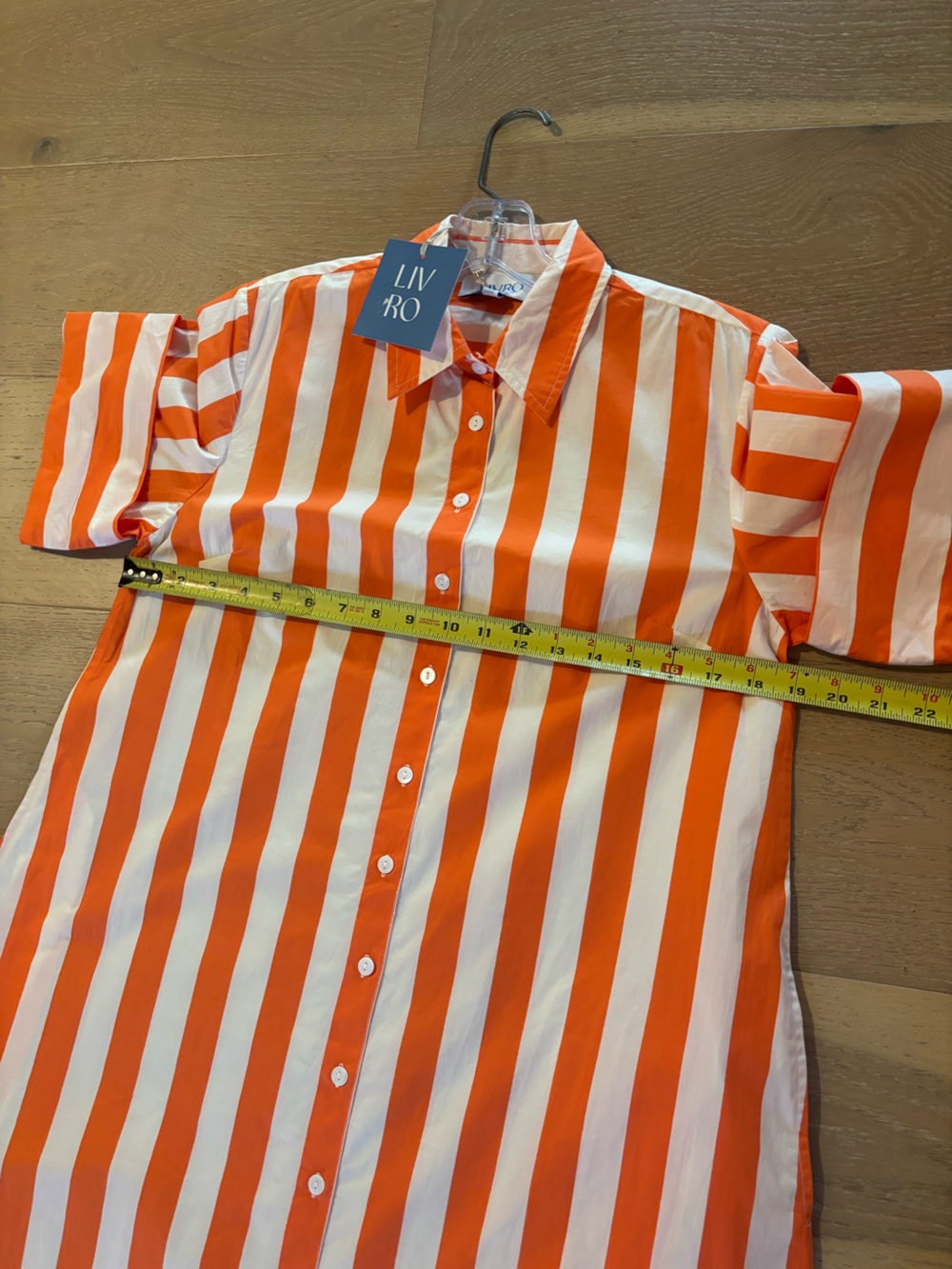 LIVRO Gibbons Dress Small Sunny Stripes NWT Orange Maxi Shirt Dress Pockets - Picture 12 of 13